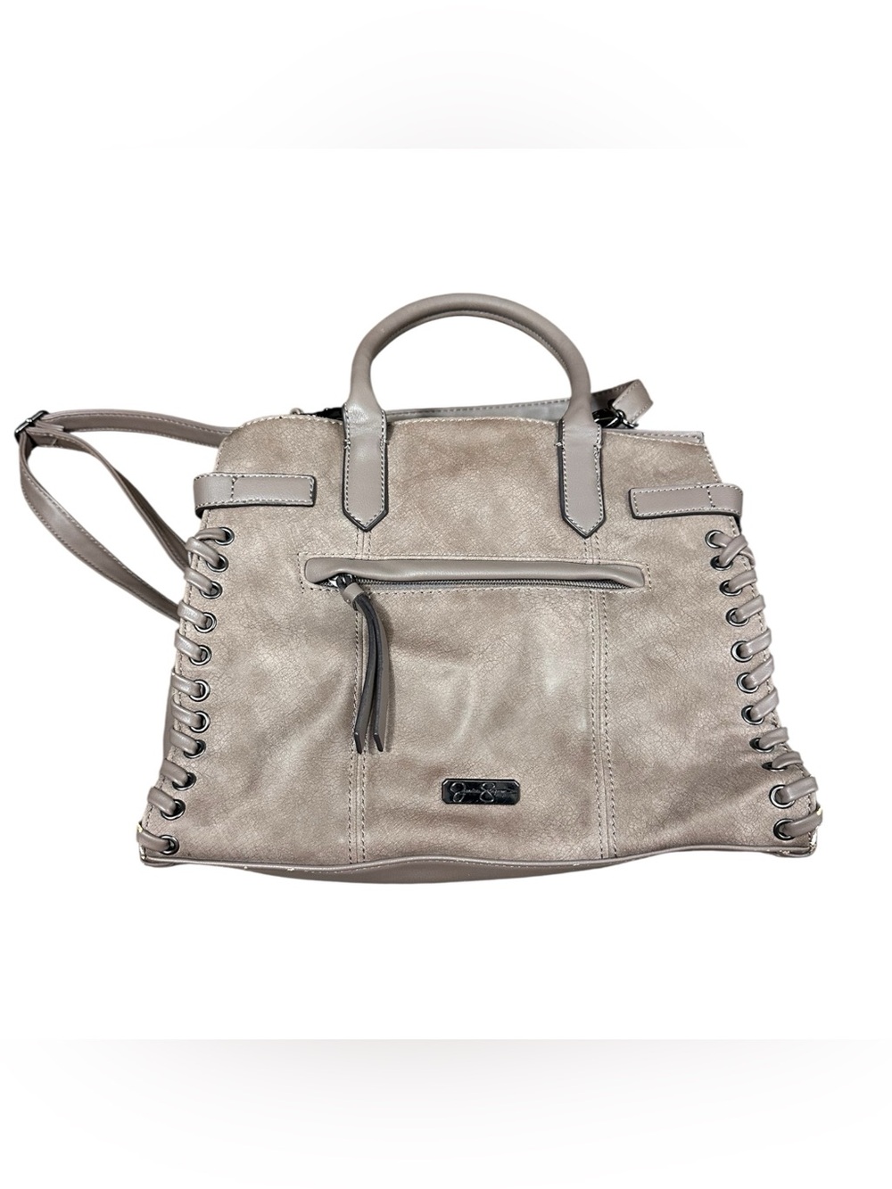 Jessica Simpson Taupe Whipstitch Satchel Tote Crossbody Purse
